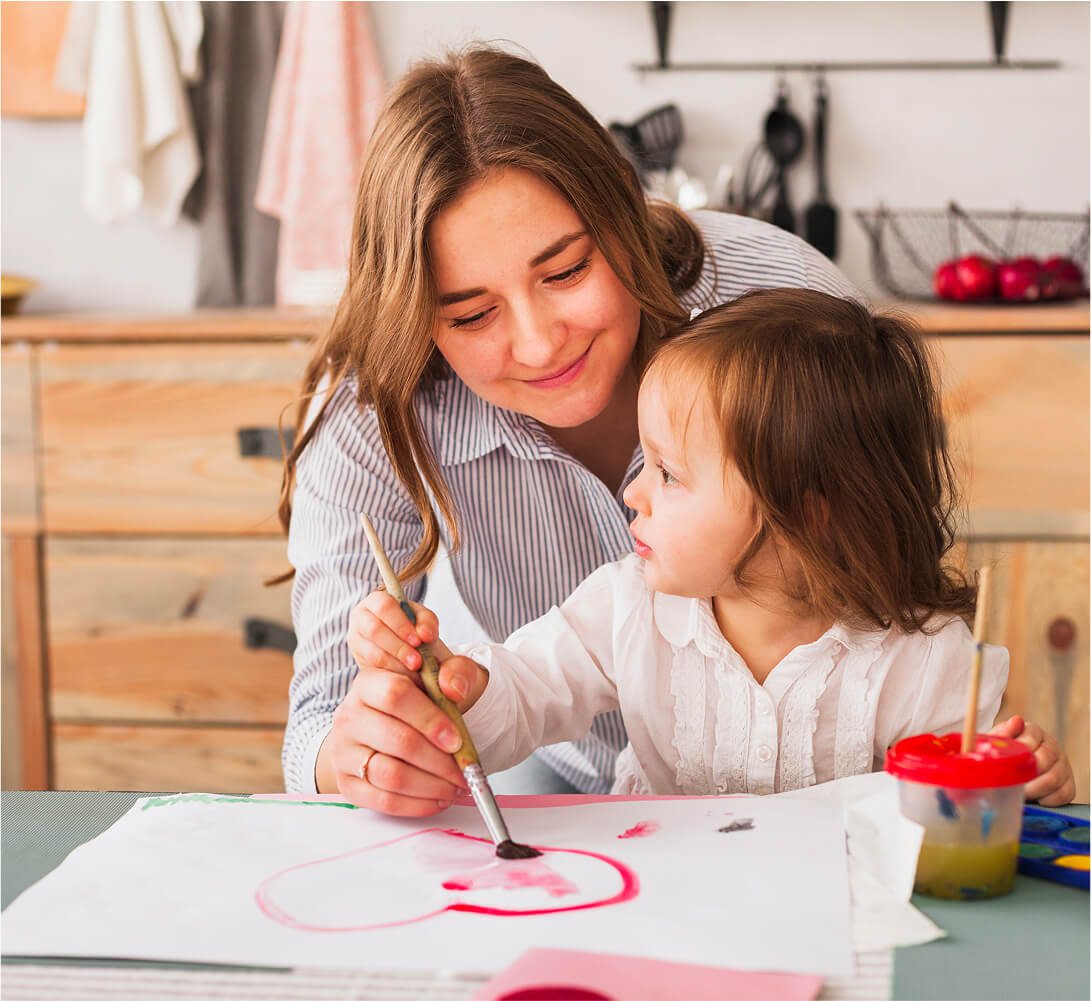 Mother Daughter Painting On Paper